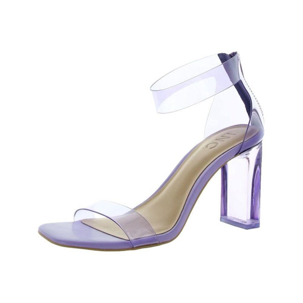 INC Womens Purple Translucent Padded Makenna Square Toe Block Heel Sandals 9.5 M